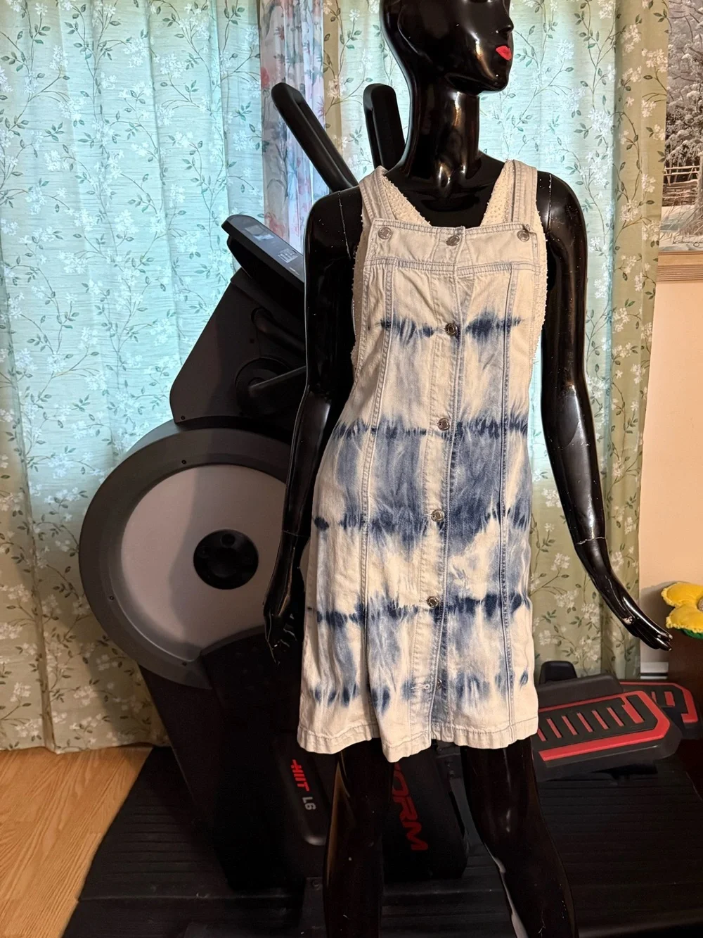 GAP Blue and White Tie-Dye Denim Overall Mini Dress